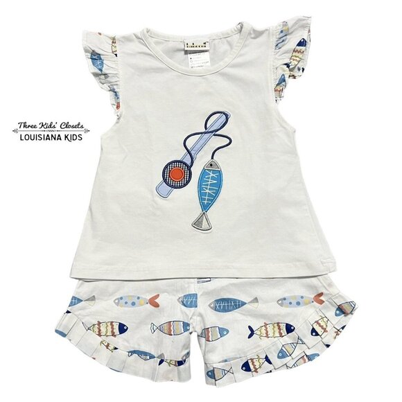 Babeeni Other - Babeeni 2Y Fish Fishing Appliqué Shirt & Shorts Set